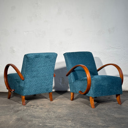 Pair of Halabala H-410 Armchairs, Fully Refurbished, 1930s
