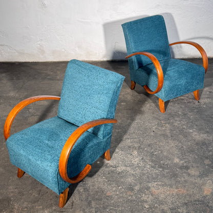 Pair of Halabala H-410 Armchairs, Fully Refurbished, 1930s