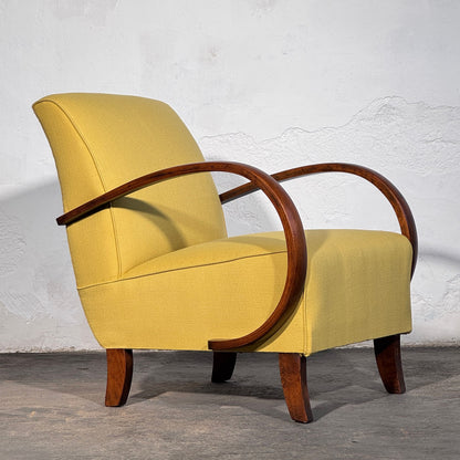 Pair of Halabala H-410 Armchairs, Fully Refurbished, 1930s