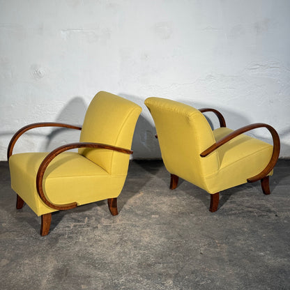 Pair of Halabala H-410 Armchairs, Fully Refurbished, 1930s
