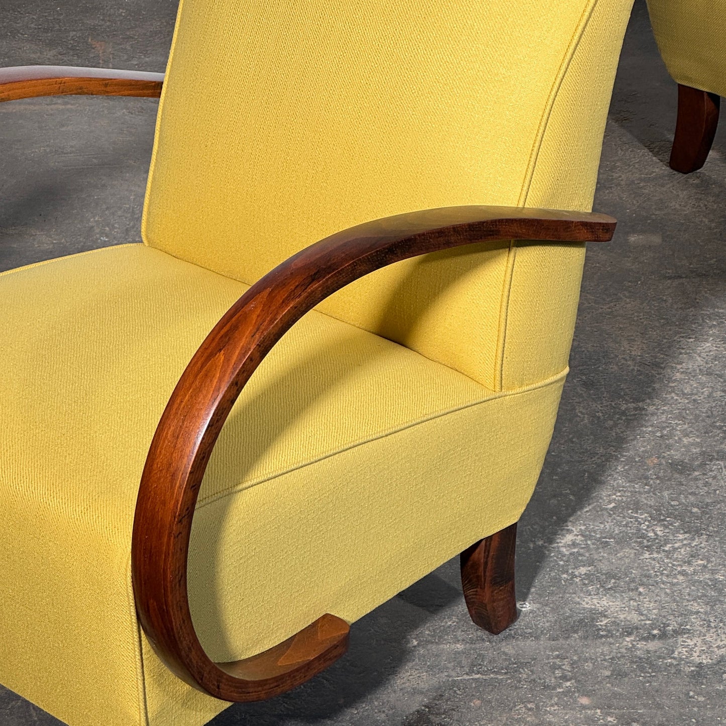 Pair of Halabala H-410 Armchairs, Fully Refurbished, 1930s