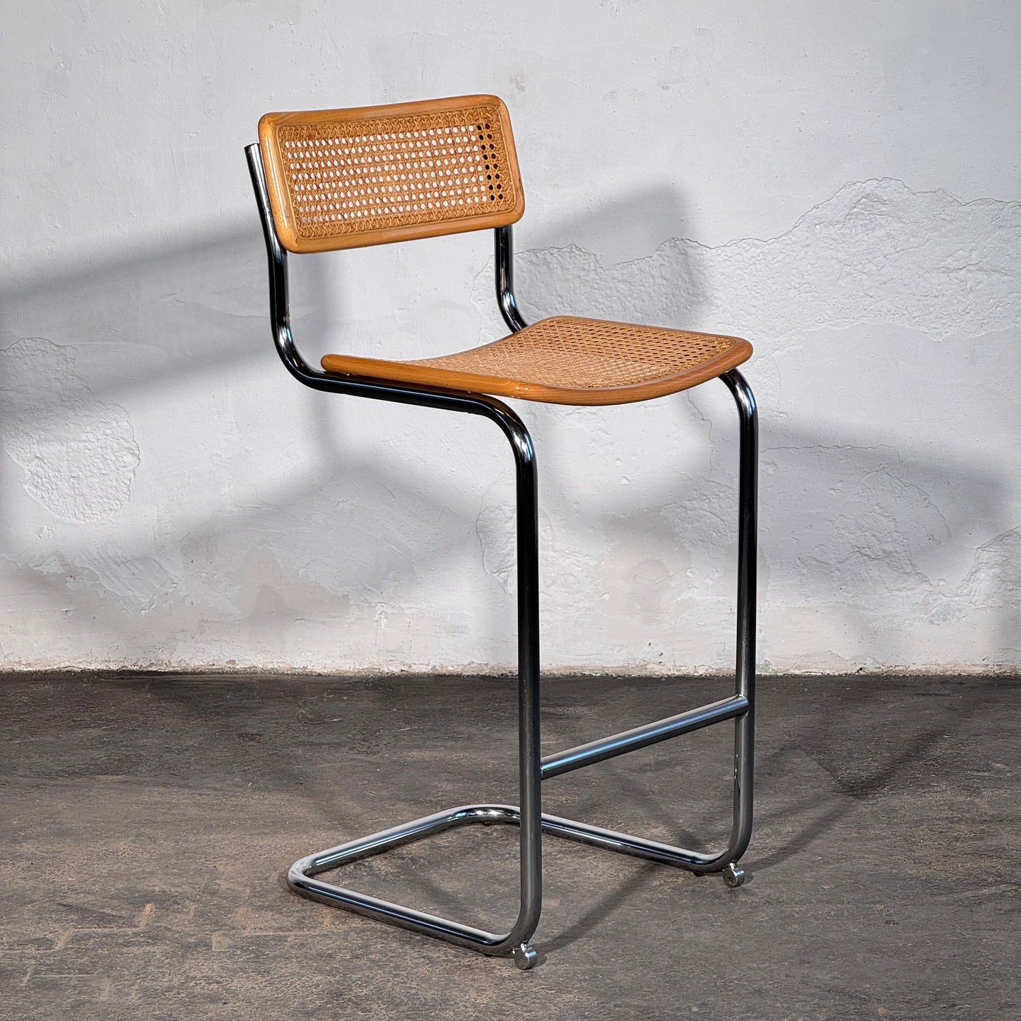 Pair of Rattan Barstools in the Style of Marcel Breuer S32, 1990s
