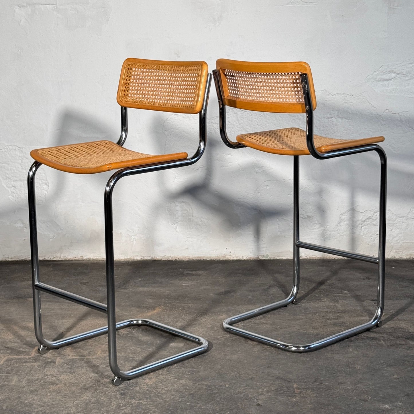 Pair of Rattan Barstools in the Style of Marcel Breuer S32, 1990s