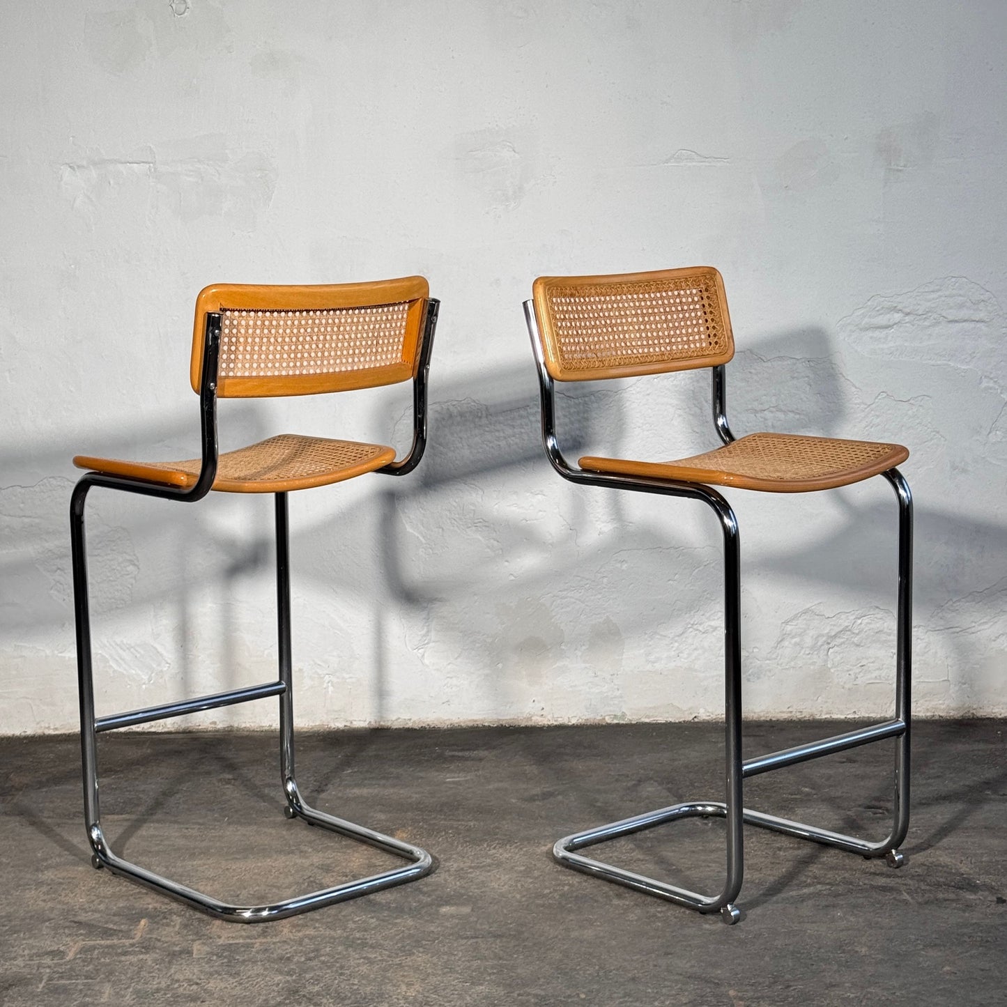 Pair of Rattan Barstools in the Style of Marcel Breuer S32, 1990s