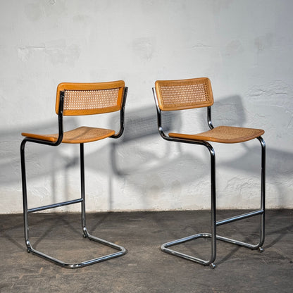 Pair of Rattan Barstools in the Style of Marcel Breuer S32, 1990s