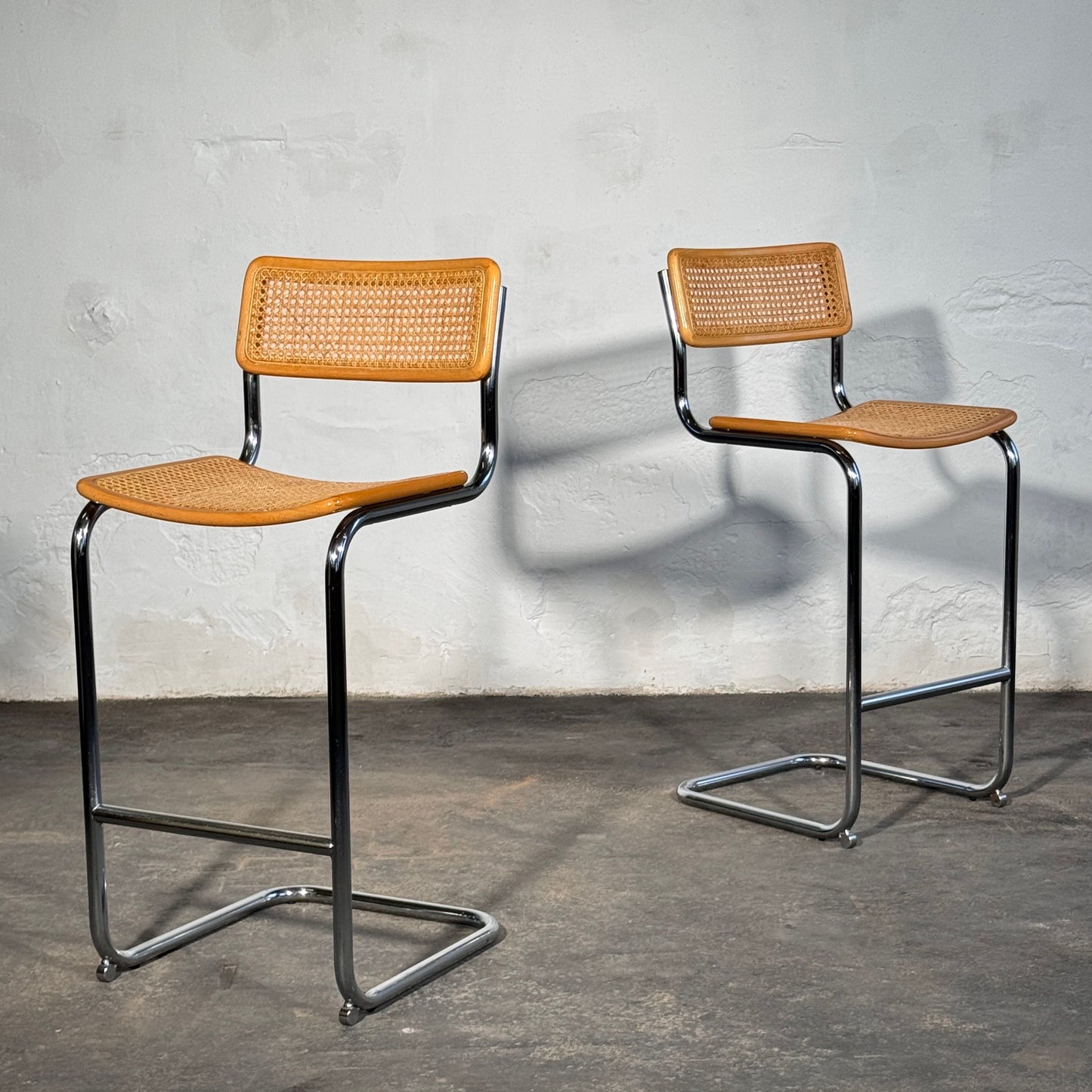 Pair of Rattan Barstools in the Style of Marcel Breuer S32, 1990s