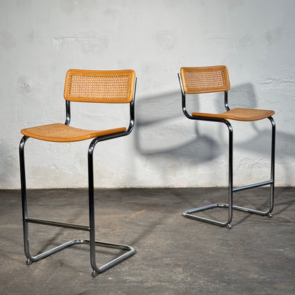 Pair of Rattan Barstools in the Style of Marcel Breuer S32, 1990s