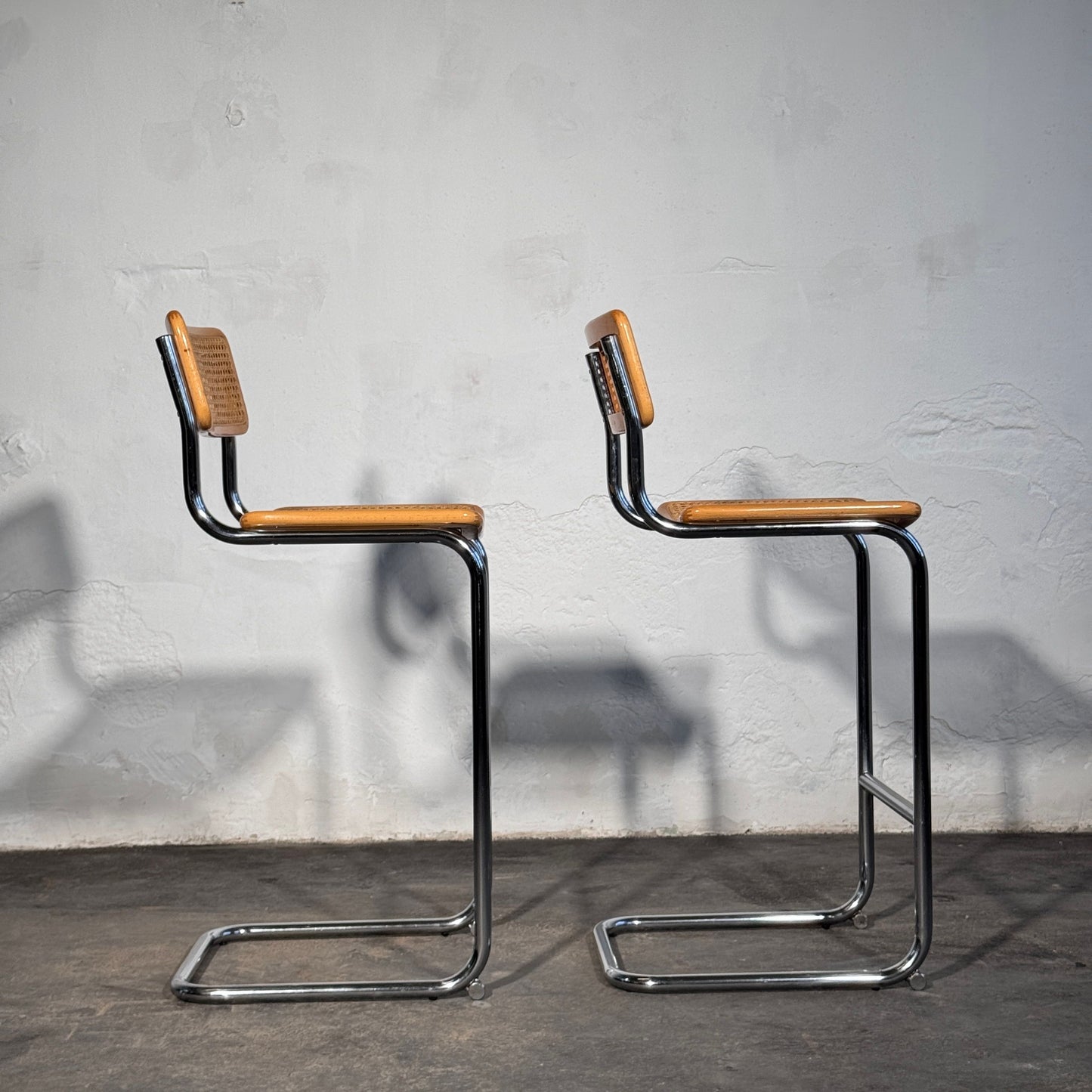 Pair of Rattan Barstools in the Style of Marcel Breuer S32, 1990s