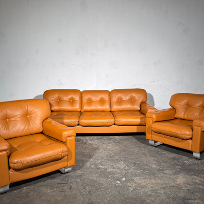 Hungarian Agnes Faux Leather Sofa Set, 1979
