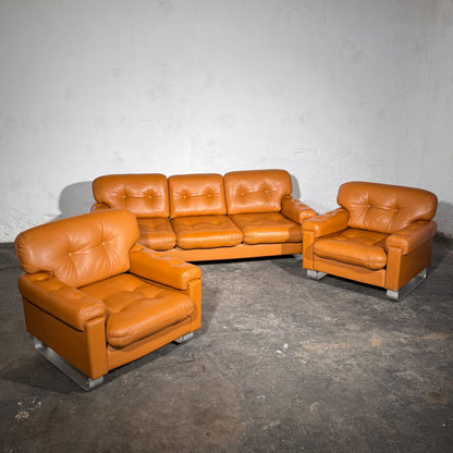 Hungarian Agnes Faux Leather Sofa Set, 1979