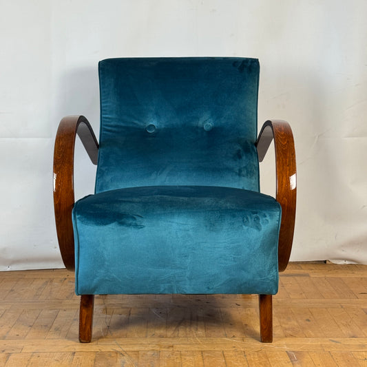 Fully restored Jindřich Halabala H-410 Art Deco armchair from the 1930s