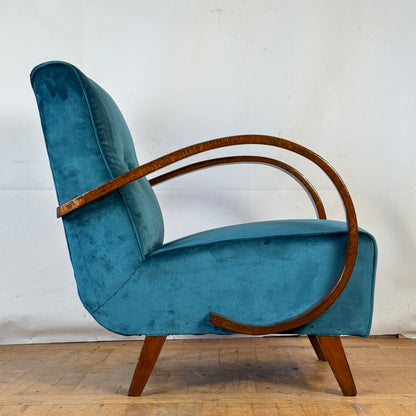 Fully restored Jindřich Halabala H-410 Art Deco armchair from the 1930s