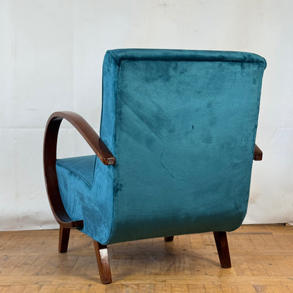 Fully restored Jindřich Halabala H-410 Art Deco armchair from the 1930s