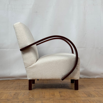 Set of Two Vintage Jindřich Halabala Armchairs in White Bouclé, 1930s — UP Závody, Mid-Century Modern Icons