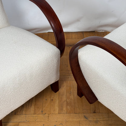 Set of Two Vintage Jindřich Halabala Armchairs in White Bouclé, 1930s — UP Závody, Mid-Century Modern Icons