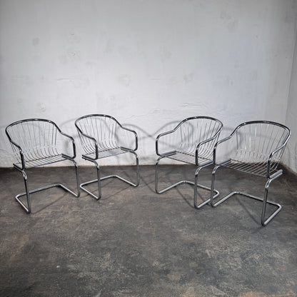 Set of 4 Cantilever Dining Chairs in the Style of Gastone Rinaldi