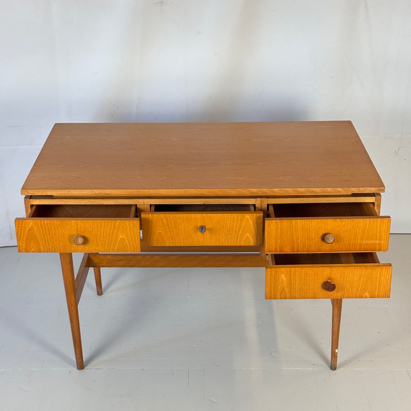 Vintage Hungarian Writing Desk, 1960s — Spacious with Lockable Drawer