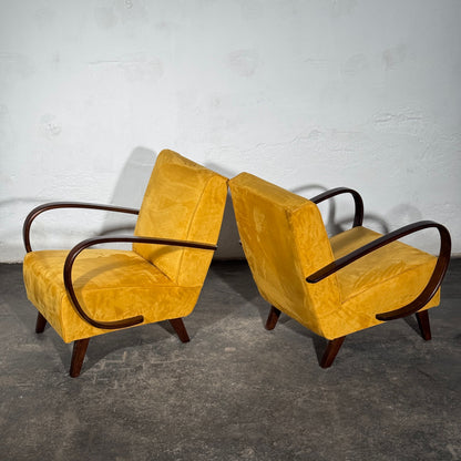 Pair of Jindrich Halabala Type C Armchairs, Fully Refurbished, 1930s