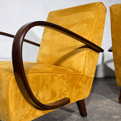 Pair of Jindrich Halabala Type C Armchairs, Fully Refurbished, 1930s