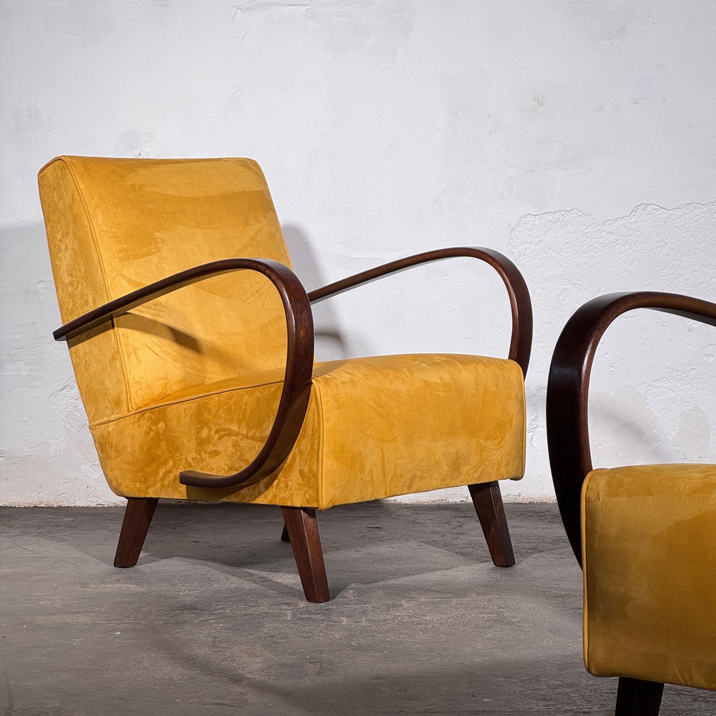 Pair of Jindrich Halabala Type C Armchairs, Fully Refurbished, 1930s