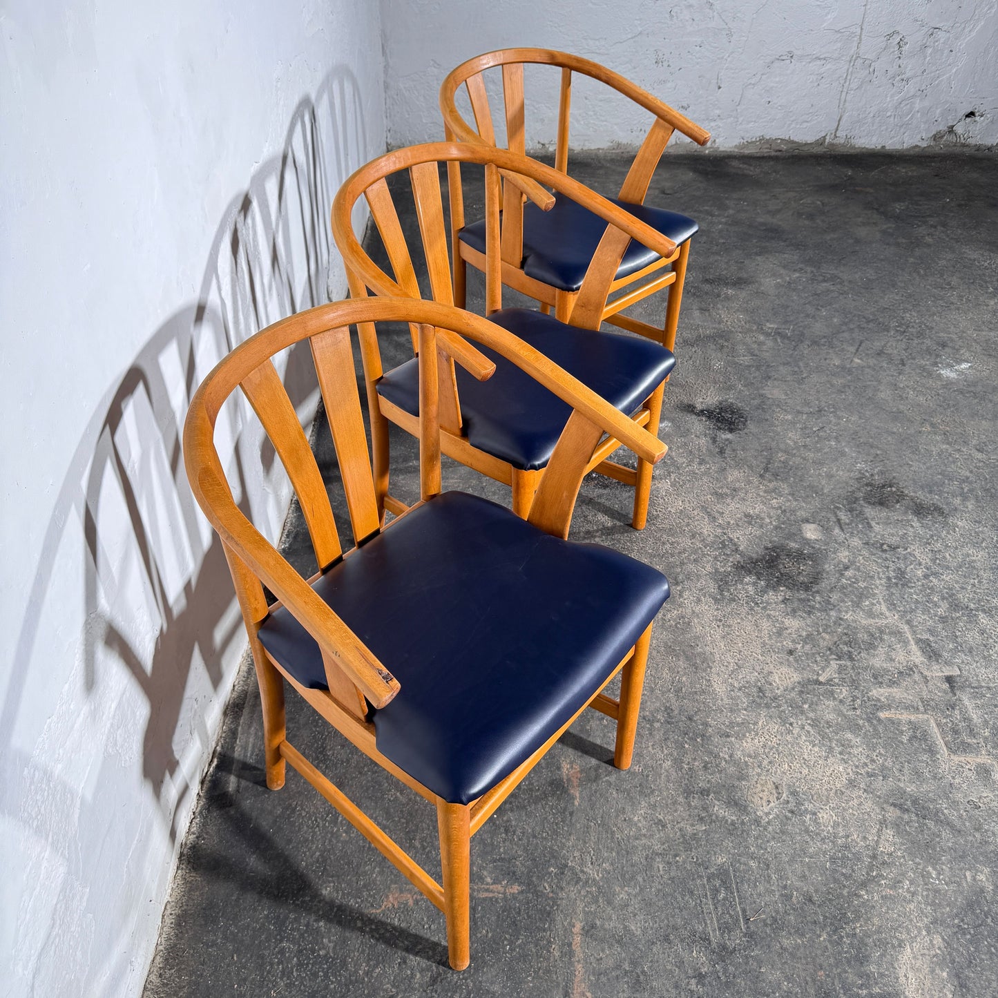 Set of 4 Carl-Ewert Ekström Chairs, Blue Leather Upholstery, 1970s