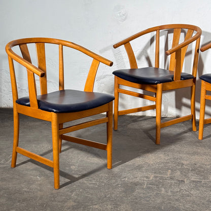 Set of 4 Carl-Ewert Ekström Chairs, Blue Leather Upholstery, 1970s