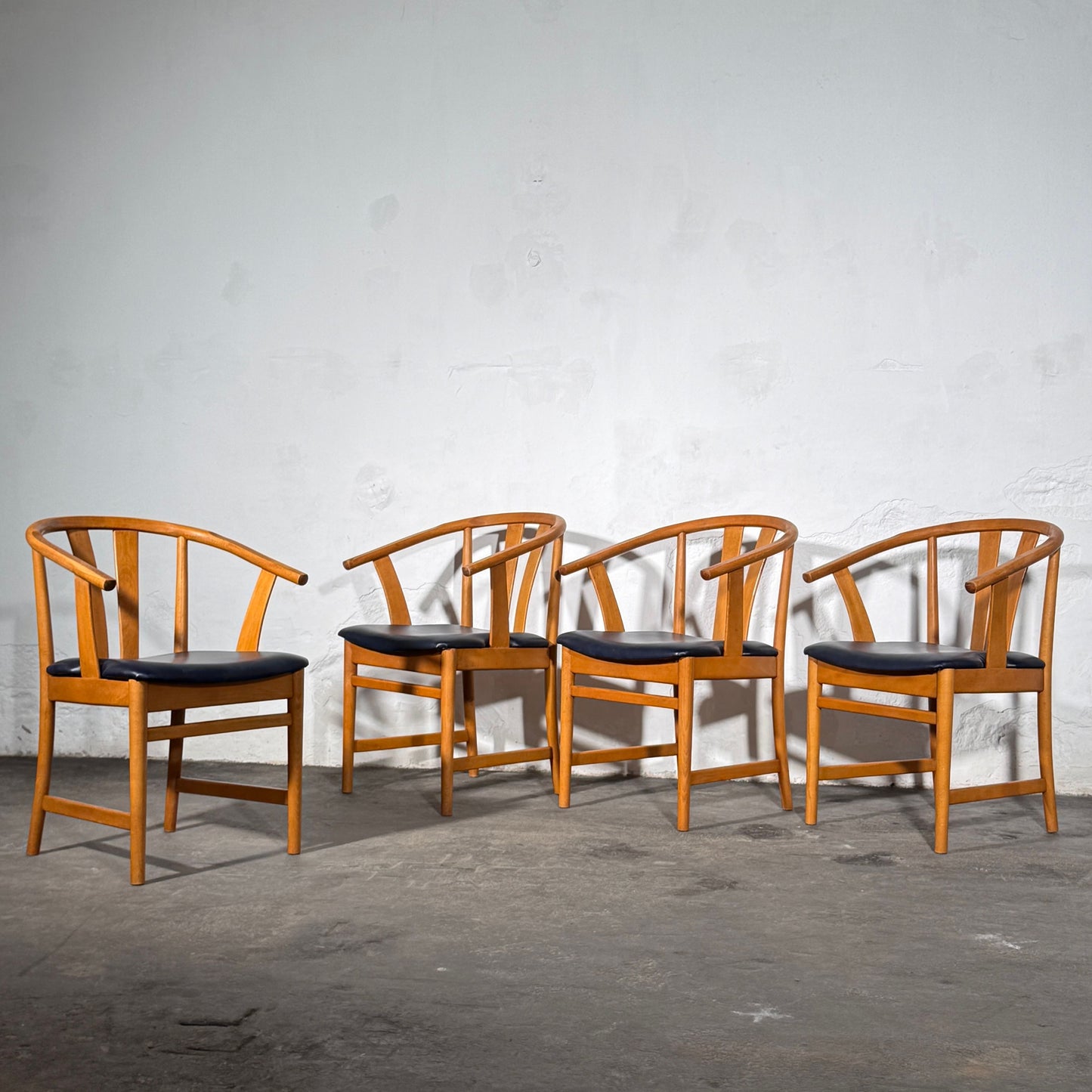 Set of 4 Carl-Ewert Ekström Chairs, Blue Leather Upholstery, 1970s