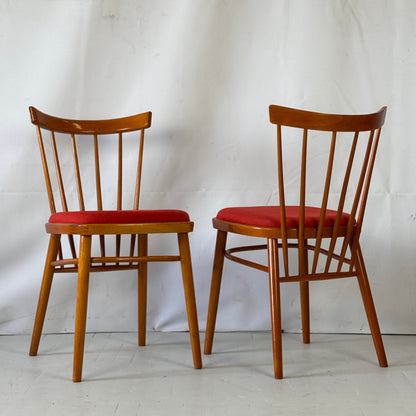 Set of 4 Tatra Nabytok Red Spindle-back Dining Chairs, 1960s