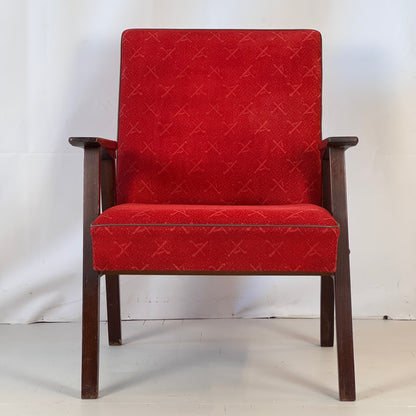 Pair of Hungarian Retro Armchairs in Original Red Fabric, 1960s