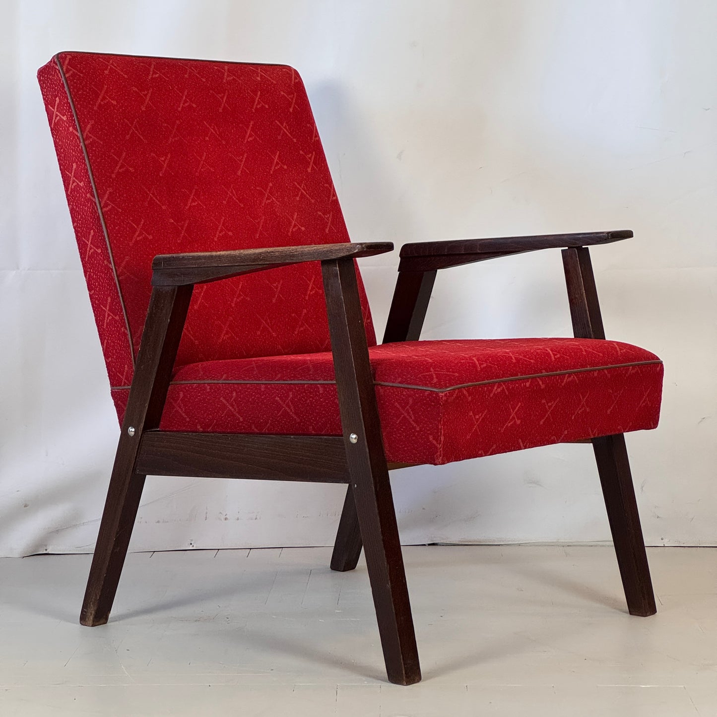 Pair of Hungarian Retro Armchairs in Original Red Fabric, 1960s