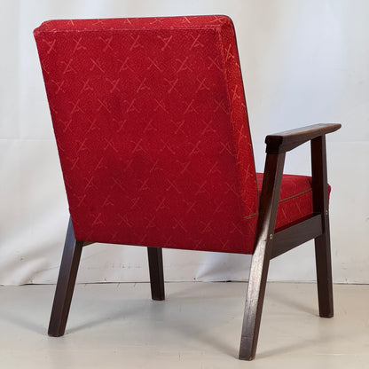 Pair of Hungarian Retro Armchairs in Original Red Fabric, 1960s