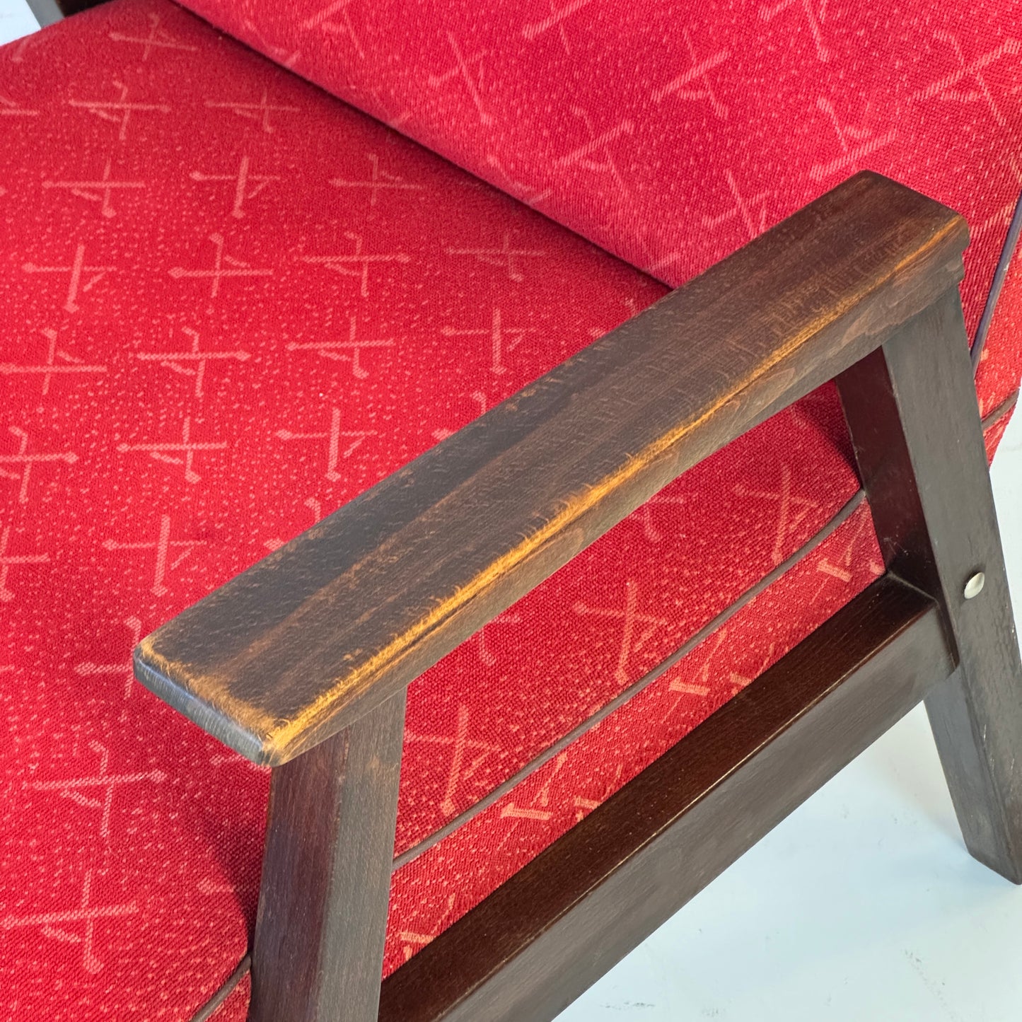 Pair of Hungarian Retro Armchairs in Original Red Fabric, 1960s
