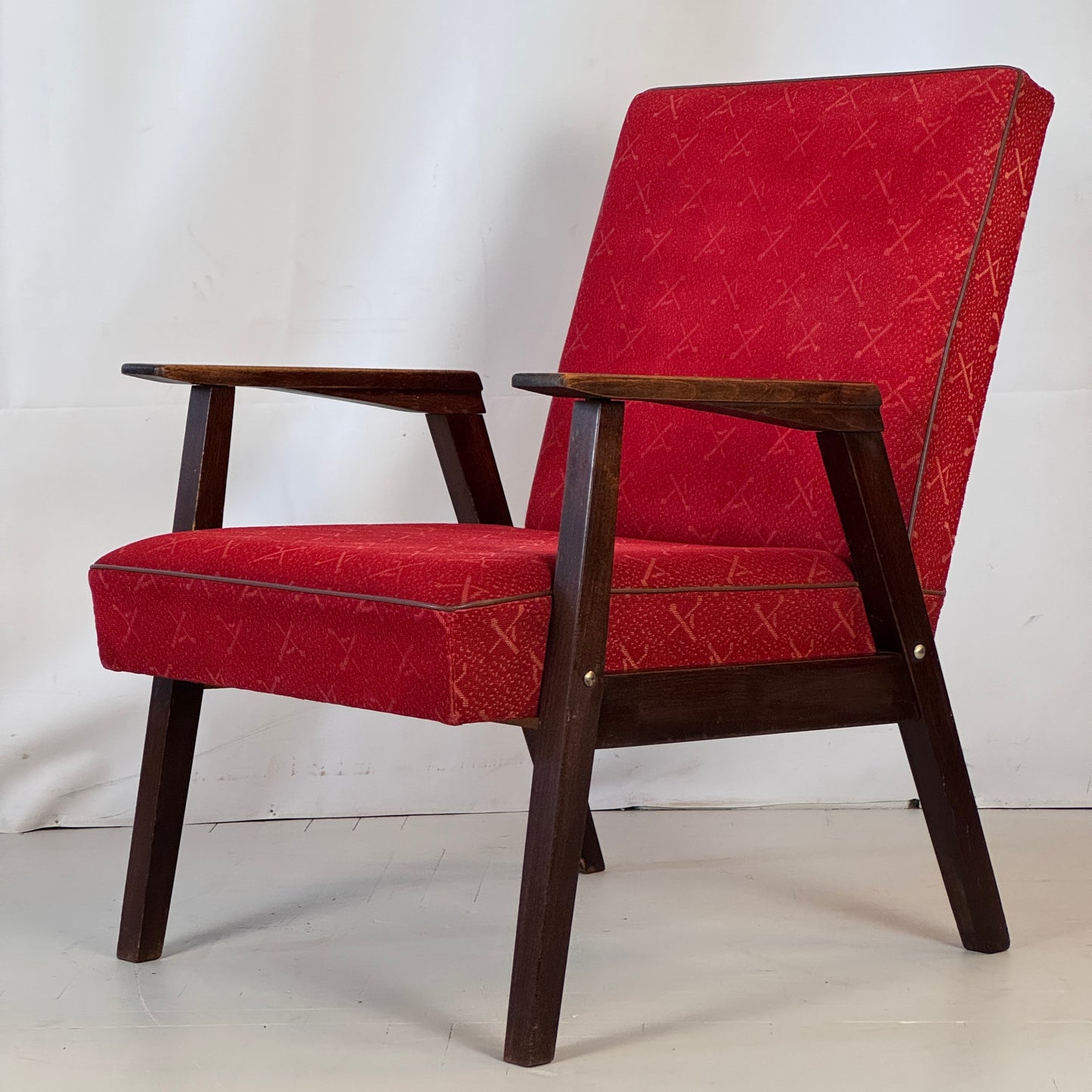 Pair of Hungarian Retro Armchairs in Original Red Fabric, 1960s