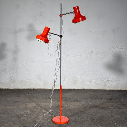 Josef Hurka Orange Double-Shade Floor Lamp, 1960s