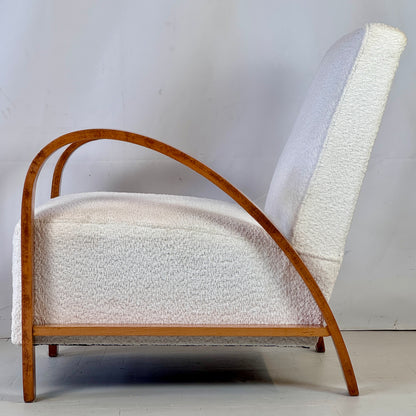 Pair of French Art Deco Armchairs with White Bouclé Fabric, 1930s