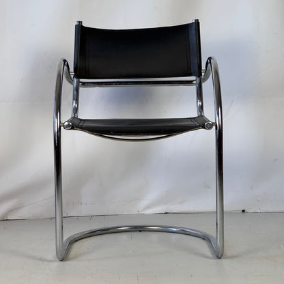 Bauhaus Tubular Steel Chair with Black Leather, 1960s