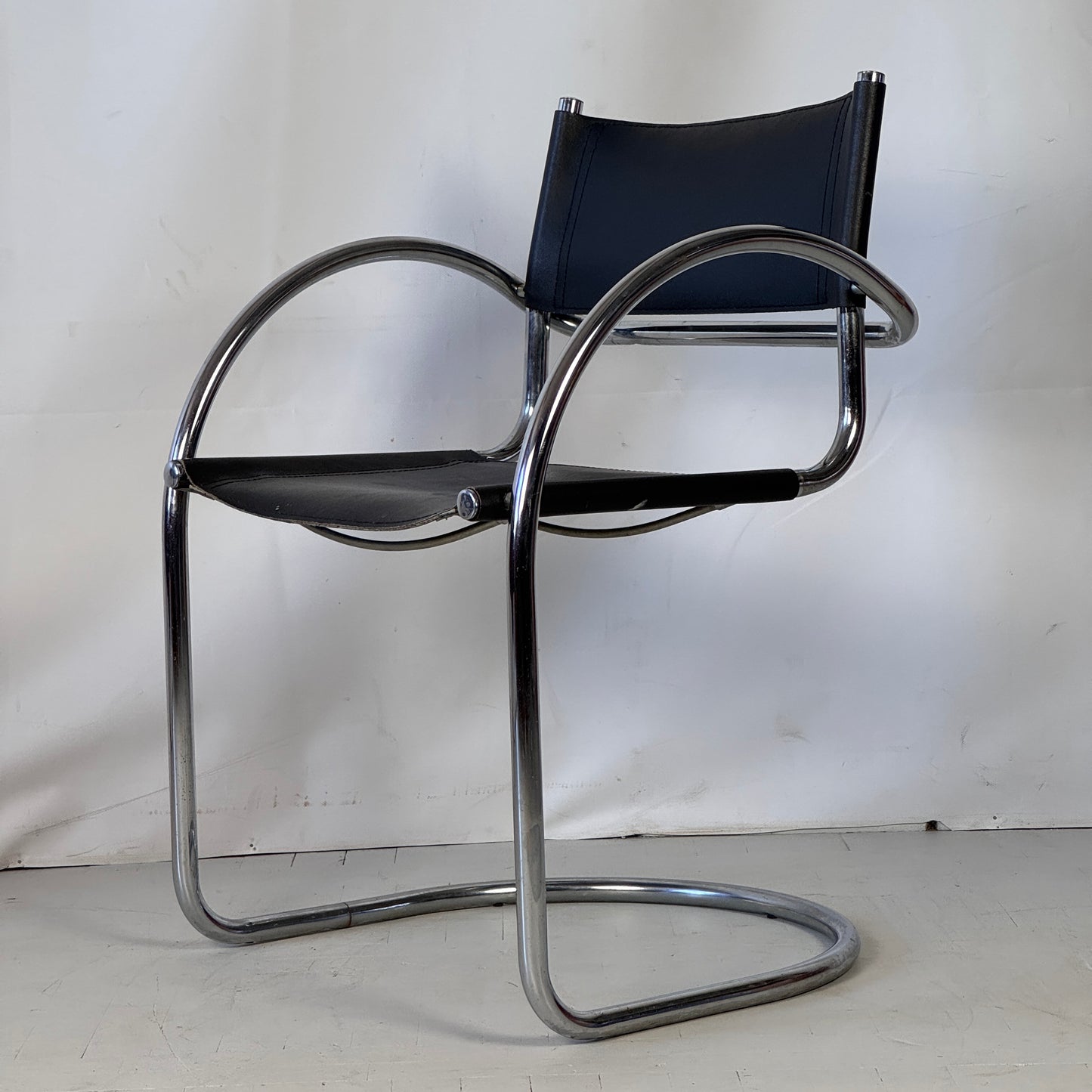 Bauhaus Tubular Steel Chair with Black Leather, 1960s