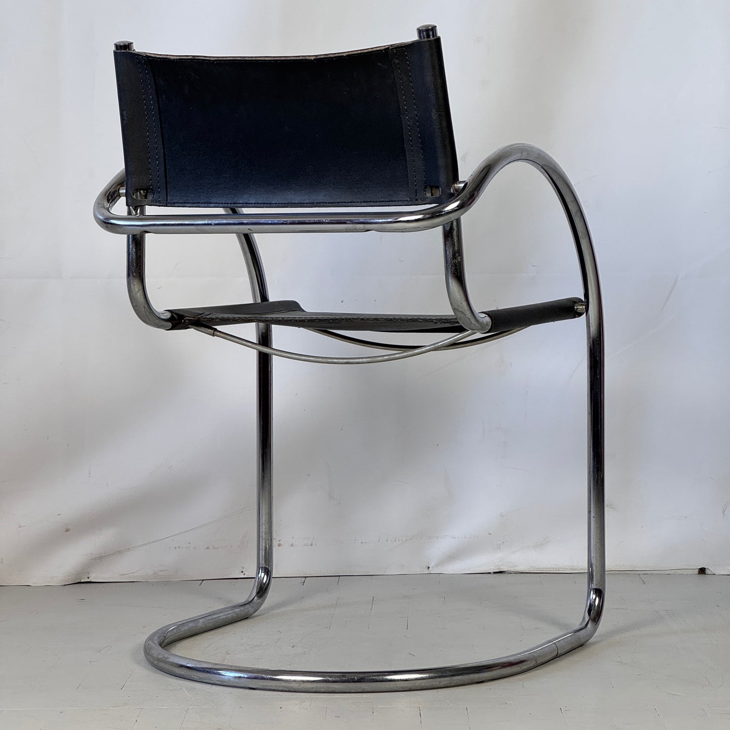 Bauhaus Tubular Steel Chair with Black Leather, 1960s