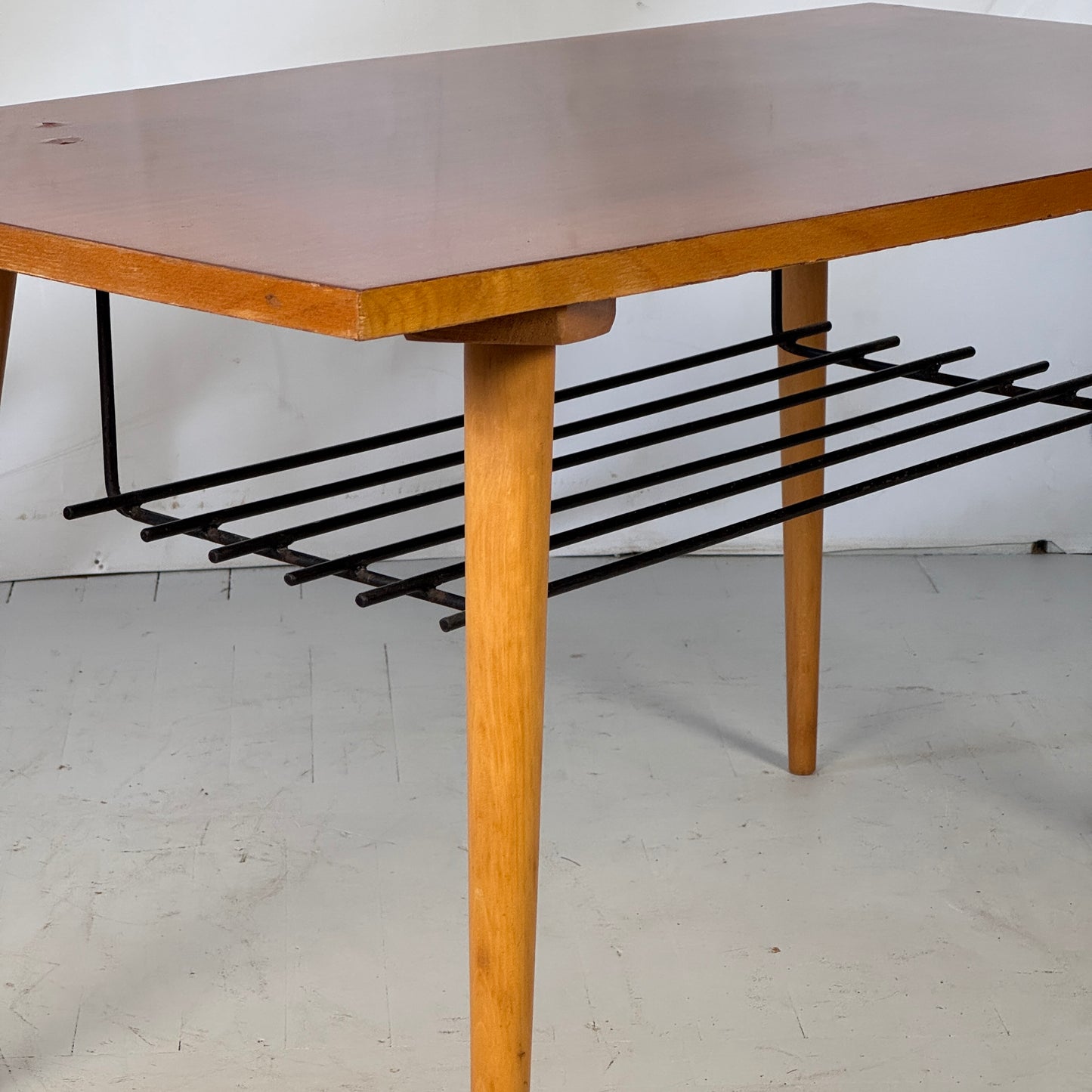 Czechoslovakian Coffee Table with Steel Newspaper Holder, 1960s