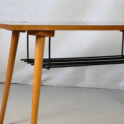 Czechoslovakian Coffee Table with Steel Newspaper Holder, 1960s