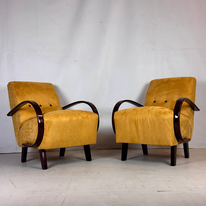 Pair of H-410 Art Deco Armchairs by Jindřich Halabala for UP Zavody, 1930s
