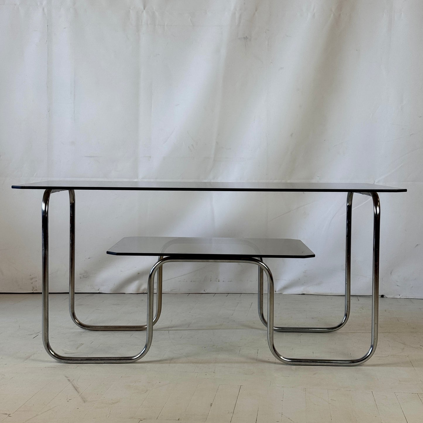 Bauhaus Dark Smoked Glass Coffee Table, 1960s