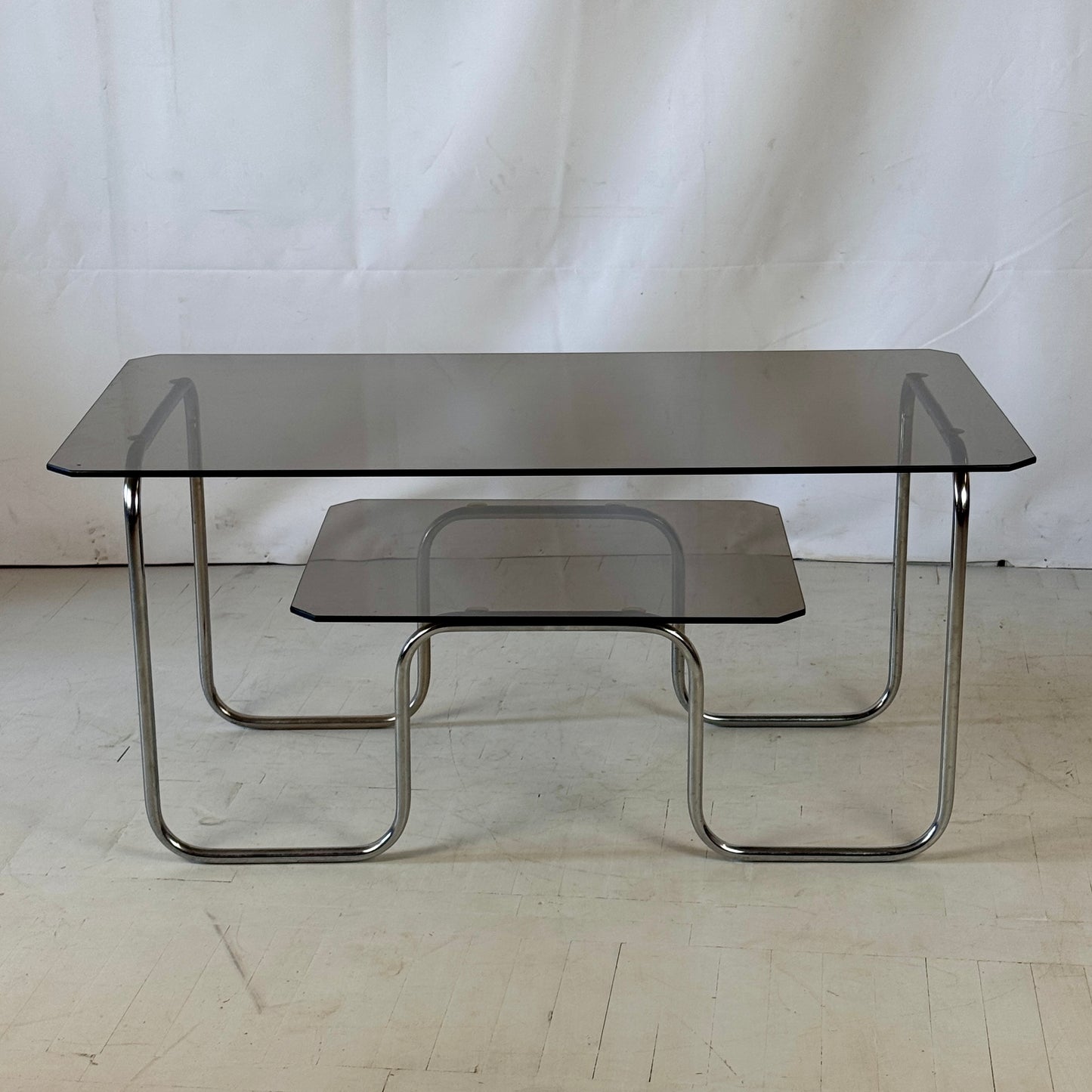 Bauhaus Dark Smoked Glass Coffee Table, 1960s