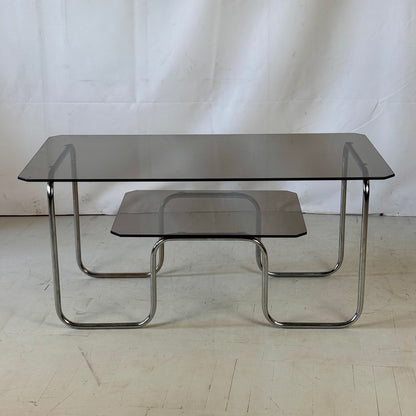 Bauhaus Dark Smoked Glass Coffee Table, 1960s