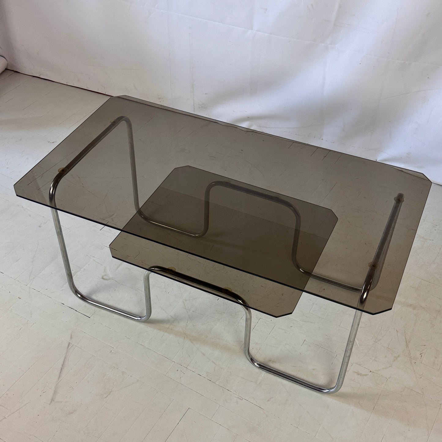 Bauhaus Dark Smoked Glass Coffee Table, 1960s