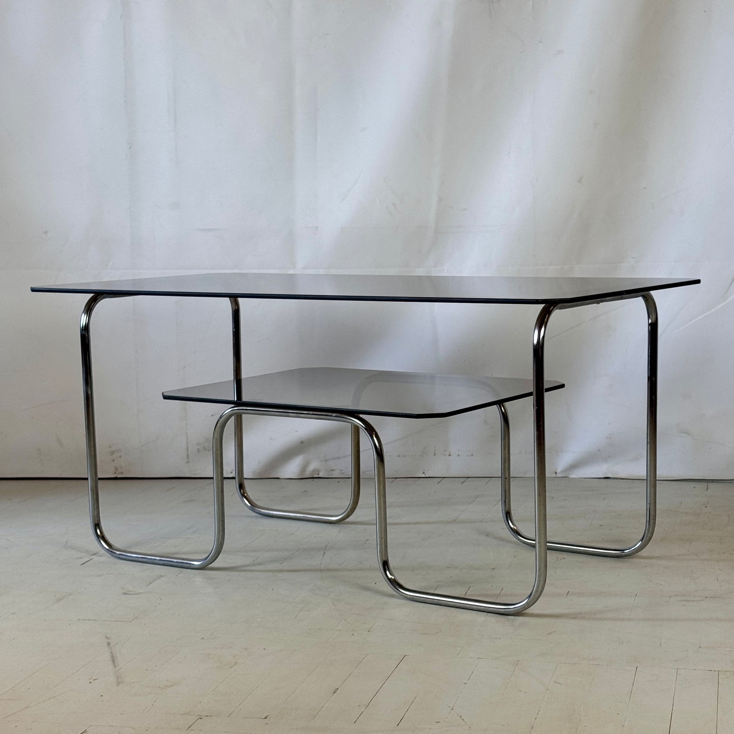Bauhaus Dark Smoked Glass Coffee Table, 1960s