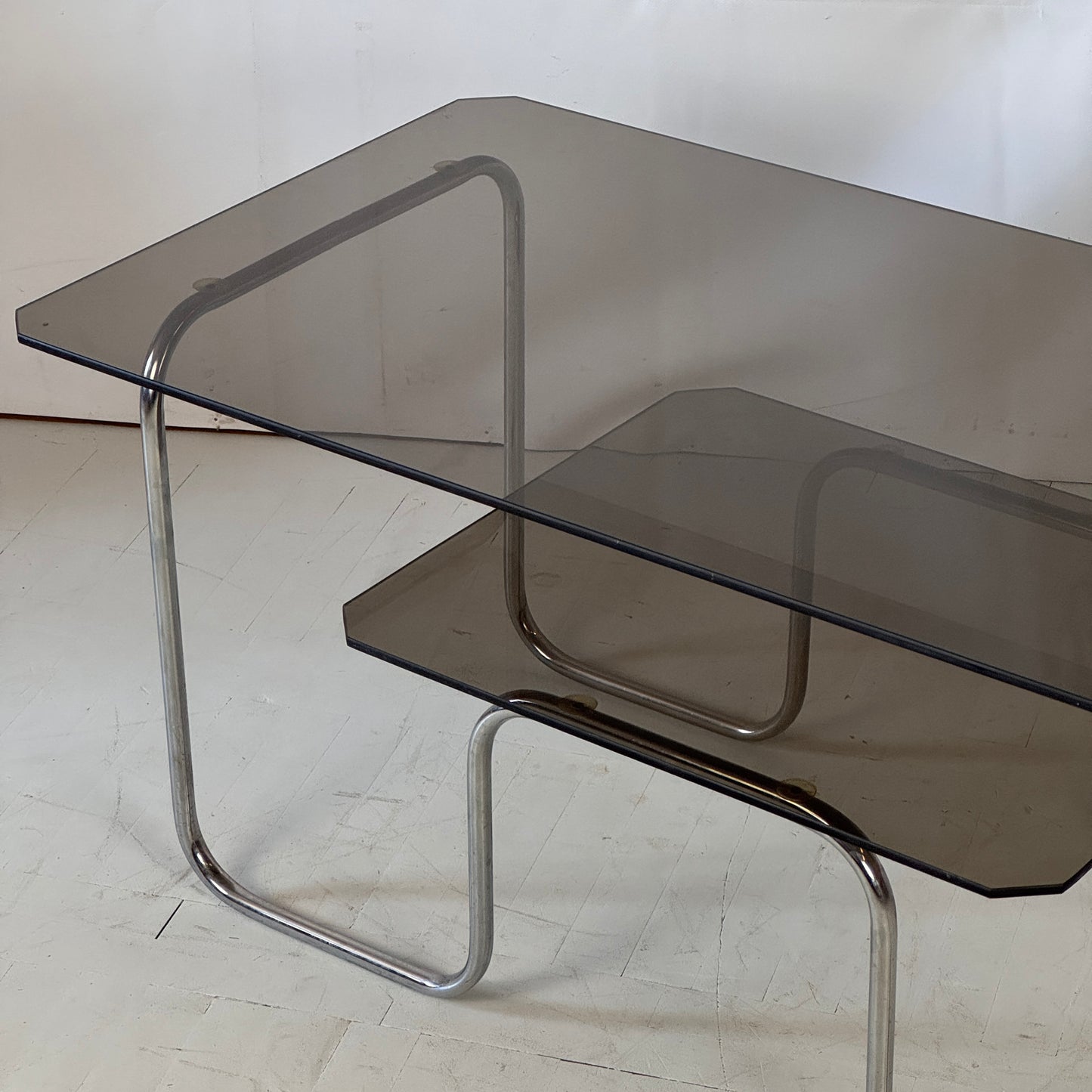 Bauhaus Dark Smoked Glass Coffee Table, 1960s