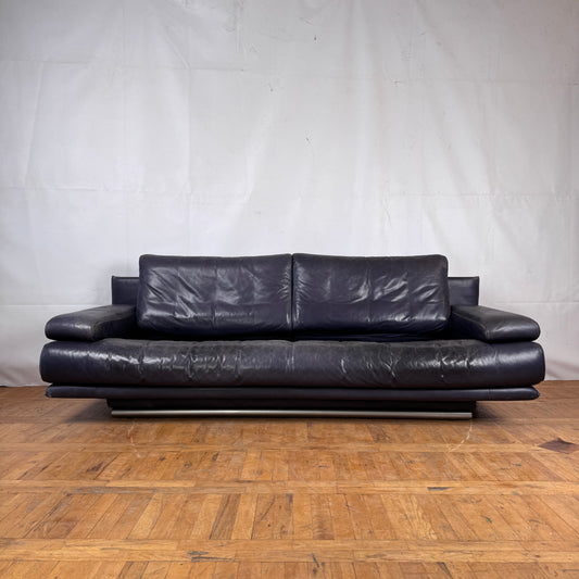 Blue leather Rolf Benz 6500 3 seater sofa by Matthias Hoffmann 1985