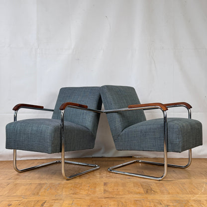Set of two Tubular Steel Armchairs by Anton Lorenz 1930s
