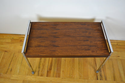 chrome structured teak coffee table on wheels